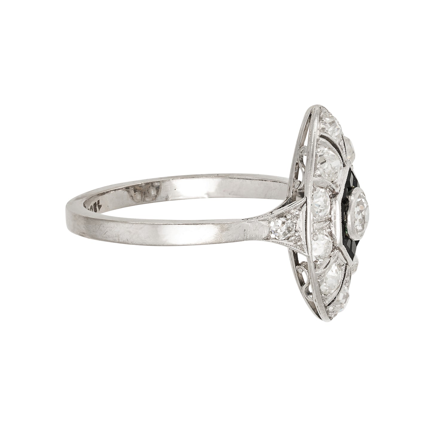 Art Deco Diamond and Onyx Marquise 18ct. White Gold Ring