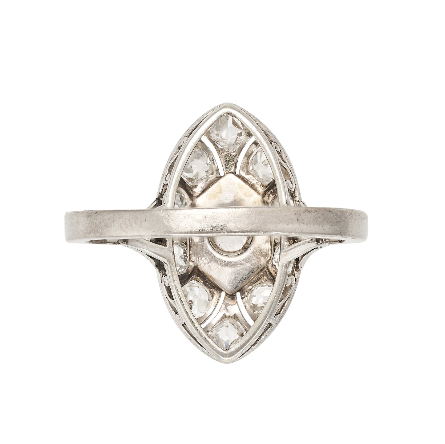 Art Deco Diamond and Onyx Marquise 18ct. White Gold Ring