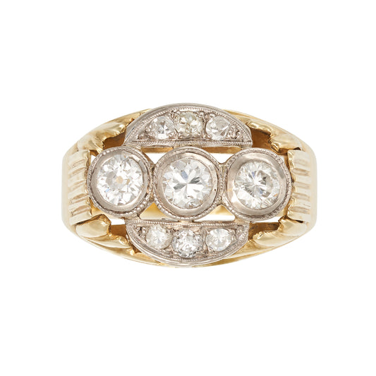 Art Deco 3 Stone Cocktail Ring set in 14ct. yellow gold