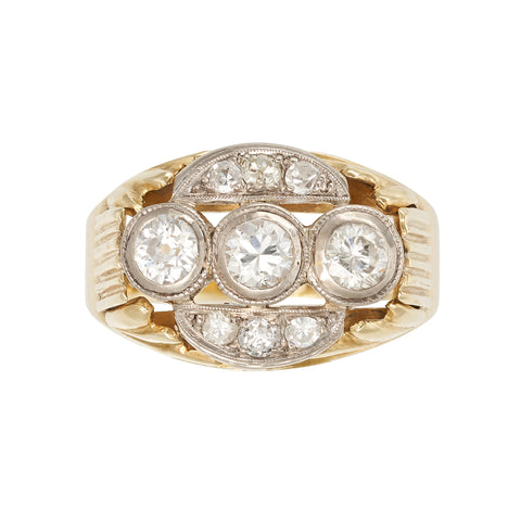*NEW* Art Deco 3 Stone Cocktail Ring set in 14ct. yellow gold
