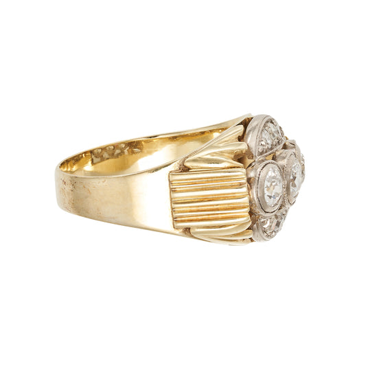 Art Deco 3 Stone Cocktail Ring set in 14ct. yellow gold
