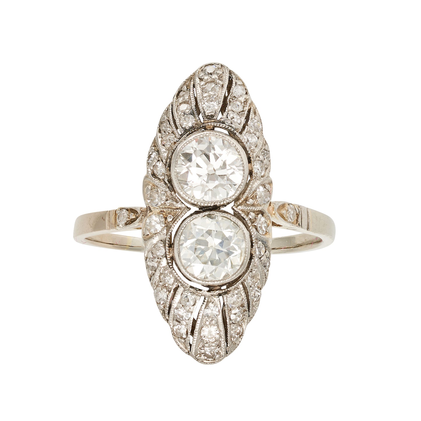 Art Deco 2 Stone Marquise Platinum Ring 18ct White Gold and Platinum