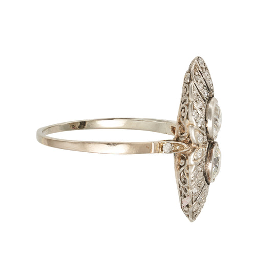 Art Deco 2 Stone Marquise Platinum Ring 18ct White Gold and Platinum