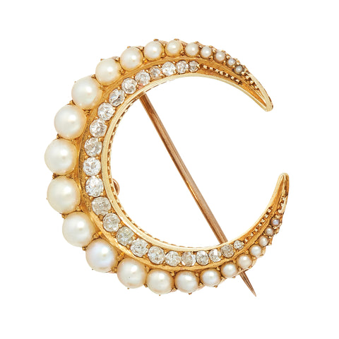 *NEW* Victorian Pearl and Diamond Crescent Moon Brooch