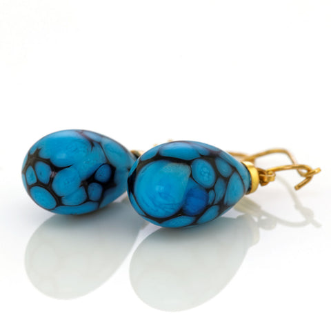Art Deco black and blue glass earrings