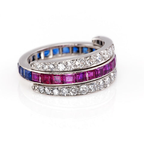 Deco Sapphire, Ruby and Diamond  - Night and Day  Ring