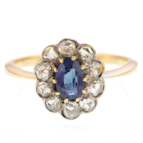 Edwardian Sapphire and Rose Cut Diamond Ring