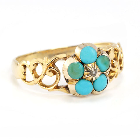 Victorian Turquoise and Diamond  Forget-Me-not Ring